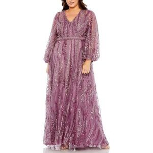 Mac Duggal Womens Purple Embellished Embroidered Evening Dress Gown Plus NWT